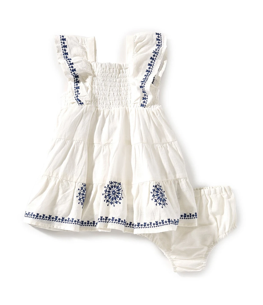 Rare Editions Baby Girls Sleeveless Patterned Linen-Blend Fit-And-Flare Dress