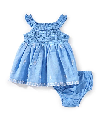 Rare Editions Baby Girls Sleeveless Smocked/Eyelet-Embroidered Fit-And-Flare Dress