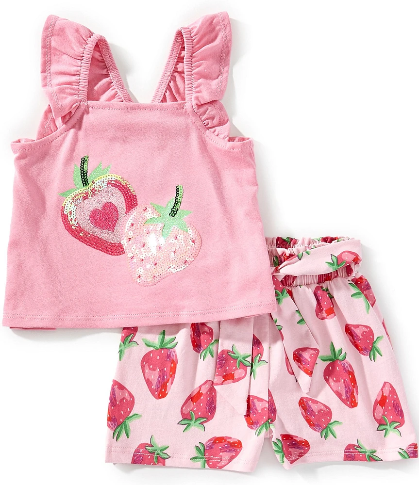 Rare Editions Baby Girls Sleeveless Strawberry-Motif Tank Top & Strawberry-Printed Shorts Set