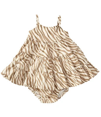 Rare Editions Baby Girls Sleeveless Zebra-Printed Tiered Linen-Blend Dress