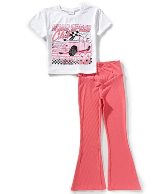 Rare Editions Big Girls Short Sleeve Car Graphic T-Shirt & Solid Flare-Leg Leggings Set