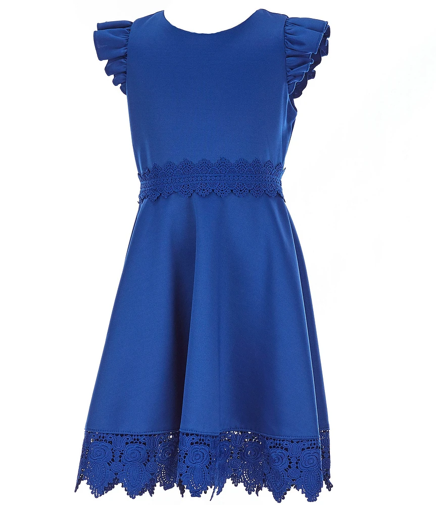 Rare Editions Big Girls Crochet-Trim Scuba Fit-And-Flare Dress