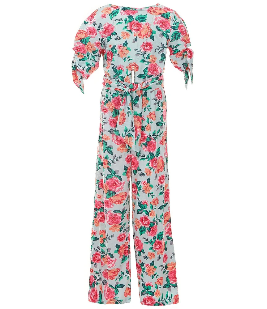Rare Editions Big Girls Floral 3/4-Sleeve Rib-Knit Jumpsuit