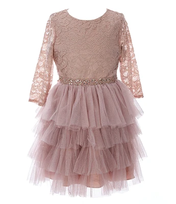Rare Editions Big Girls Glitter Stretch Lace Tiered Mesh Dress
