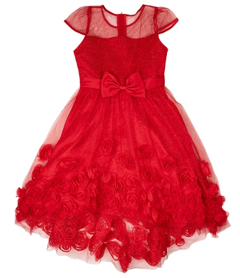 Rare Editions Big Girls Illusion-Yoke Bodice/Soutache-Embroidered High-Low-Hem Skirted Ballgown