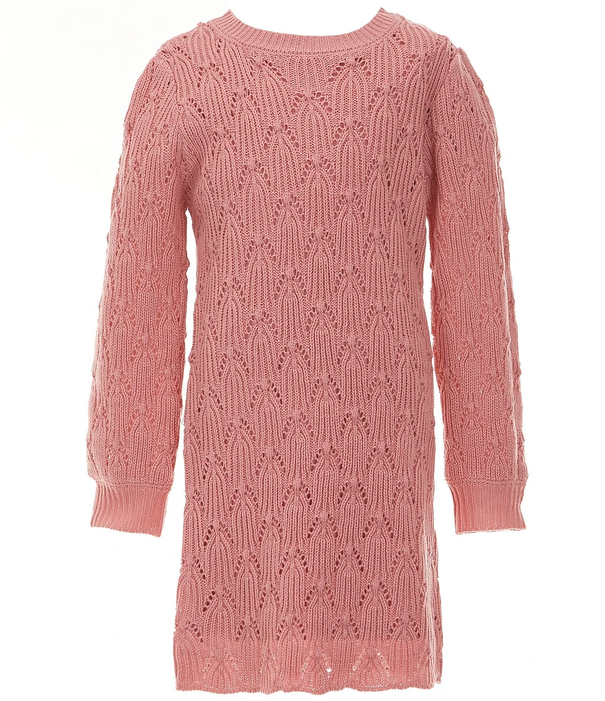 Rare Editions Big Girls Long Sleeve Patterned Pom-Pom-Detailed Sweater Dress