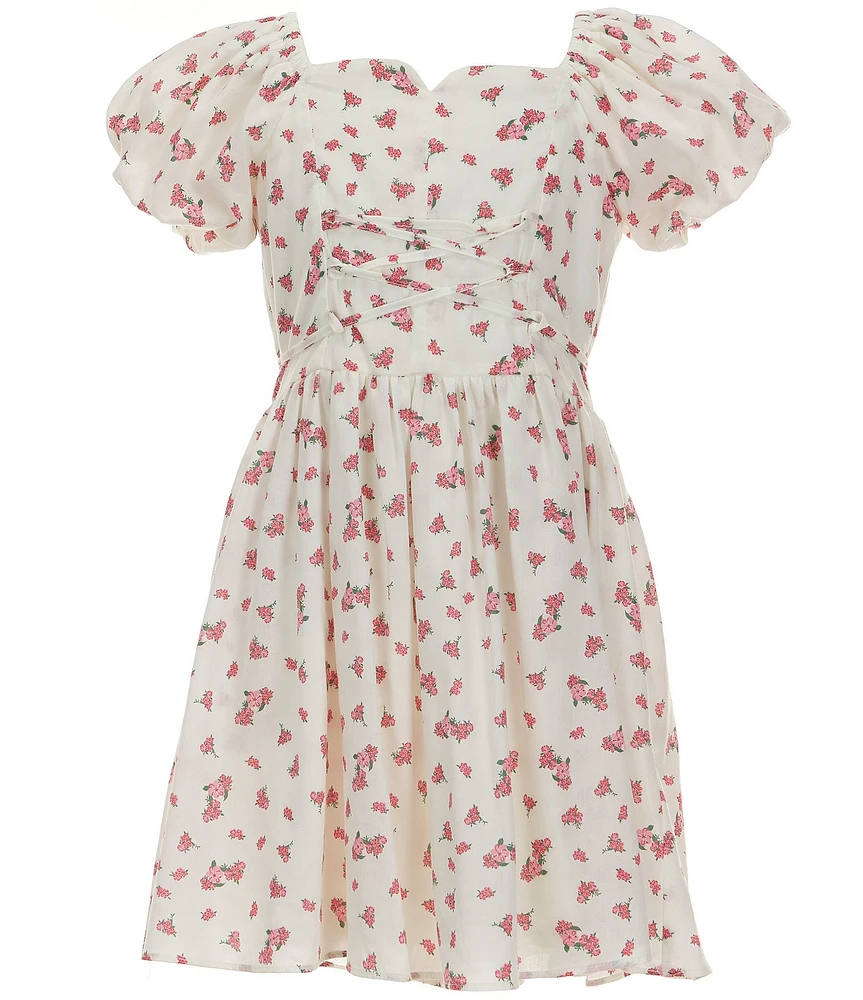 Rare Editions Big Girls Puffed-Sleeve Ditsy-Floral Peasant Dress