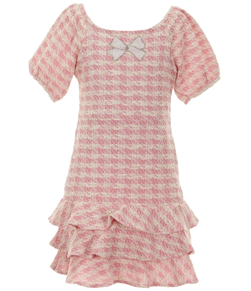 Rare Editions Big Girls Puffled-Sleeve Checked Boucle A-Line Dress