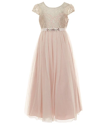 Rare Editions Big Girls Short-Sleeve Embroidered/Mesh-Overlay-Skirted Long Dress