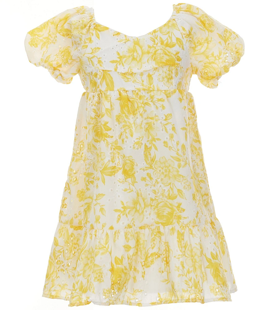 Rare Editions Big Girls Short-Sleeve Floral-Embroidered-Eyelet Fit & Flare Dress