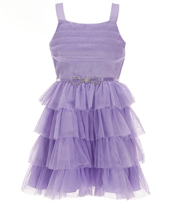 Rare Editions Big Girls Sleeveless Glitter-Accented Shirred Mesh Fit & Flare Dress