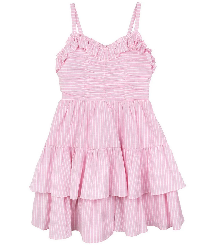 Rare Editions Big Girls Sleeveless Horizontal/Vertical Yarn-Dyed-Stripe Fit-And-Flare Dress