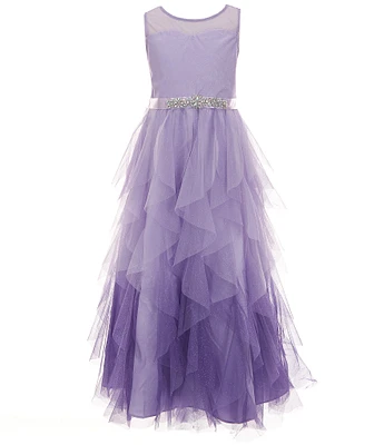 Rare Editions Big Girls Sleeveless Ombre Casading-Mesh-Skirted Ballgown