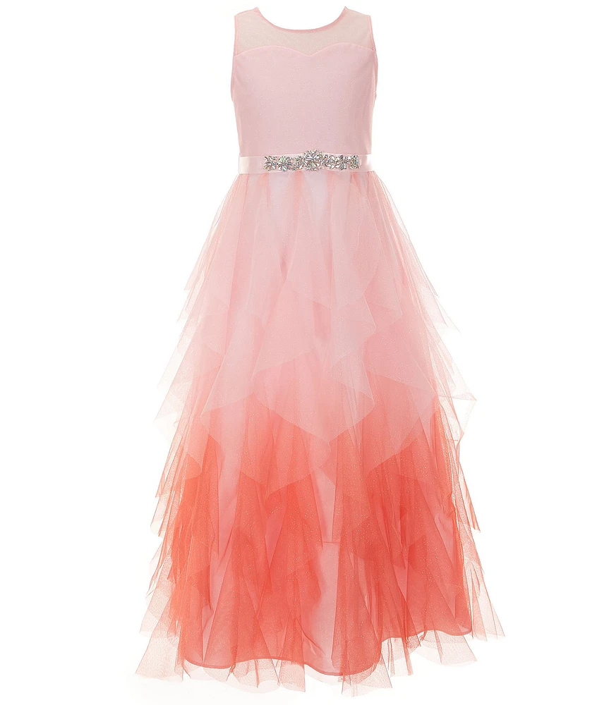 Rare Editions Big Girls Sleeveless Ombre Long Cascading Ballgown