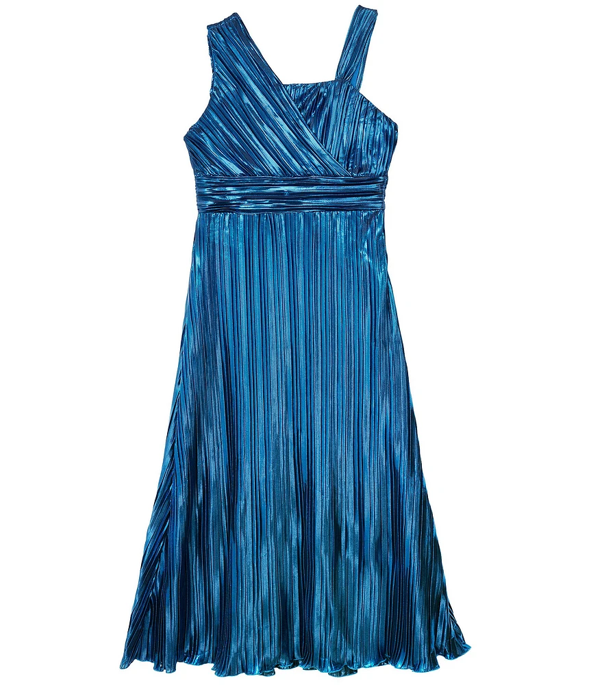 Rare Editions Big Girls Sleeveless Pleated Lurex-Knit Fit-And-Flare Dress