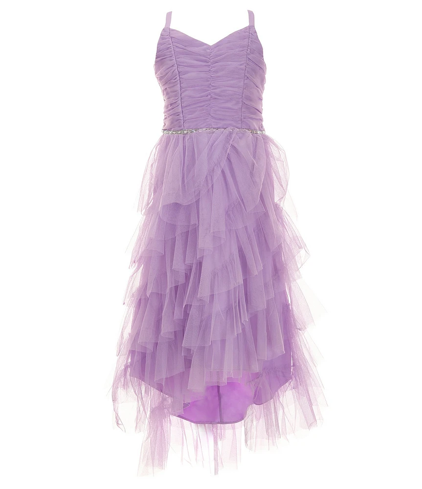 Rare Editions Big Girls Sleeveless Ruched-Bodice Embellished-Waist Mesh Ballgown