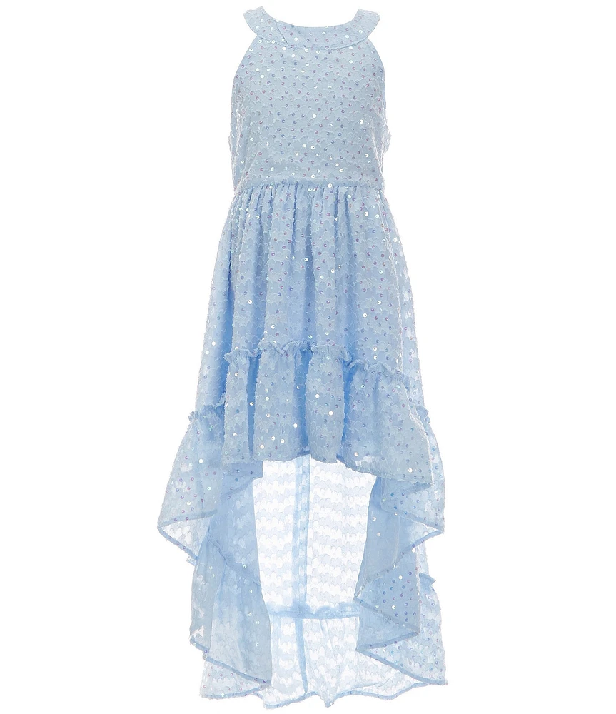 Rare Editions Big Girls Sleeveless Sequin-Embellished Burnout Chiffon High-Low-Hem Ballgown