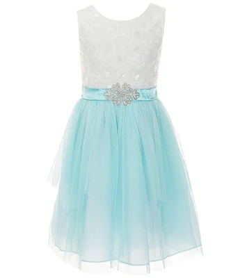 Rare Editions Big Girls Sleeveless Sequin-Embellished Soutache-Embroidered/Mesh-Skirted Fit & Flare Dress