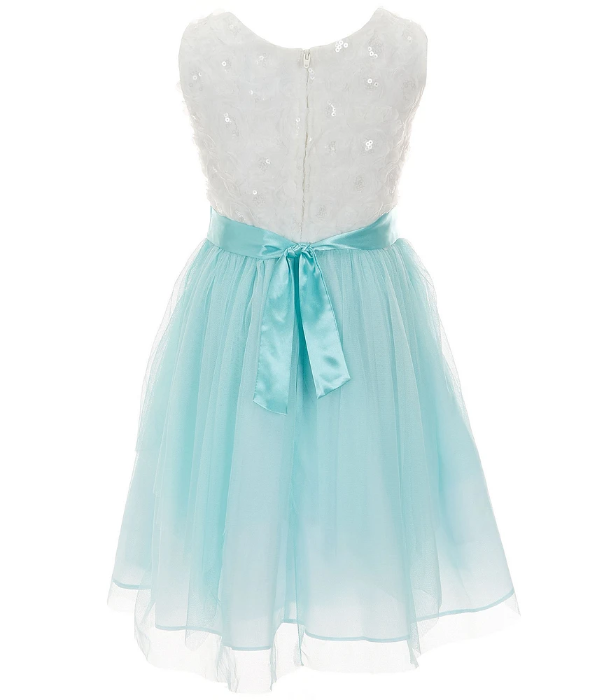 Rare Editions Big Girls Sleeveless Sequin-Embellished Soutache-Embroidered/Mesh-Skirted Fit & Flare Dress