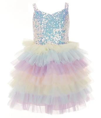 Rare Editions Big Girls Sleeveless Sequin-Embellished/Ombre Mesh Fit & Flare Dress