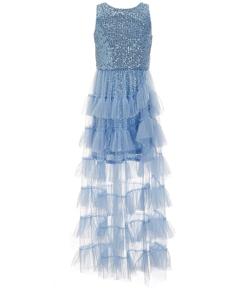 Rare Editions Big Girls Sleeveless Sequin-Embellished/Tiered Mesh-Skirted-Overlay Ballgown