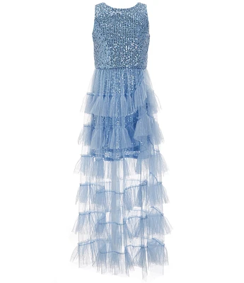 Rare Editions Big Girls Sleeveless Sequin-Embellished/Tiered Mesh-Skirted-Overlay Ballgown