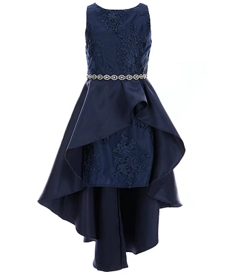 Rare Editions Big Girls Soutache-Embroidered Mesh/Mikado-Asymmetrical-Overlay-Skirt Ballgown