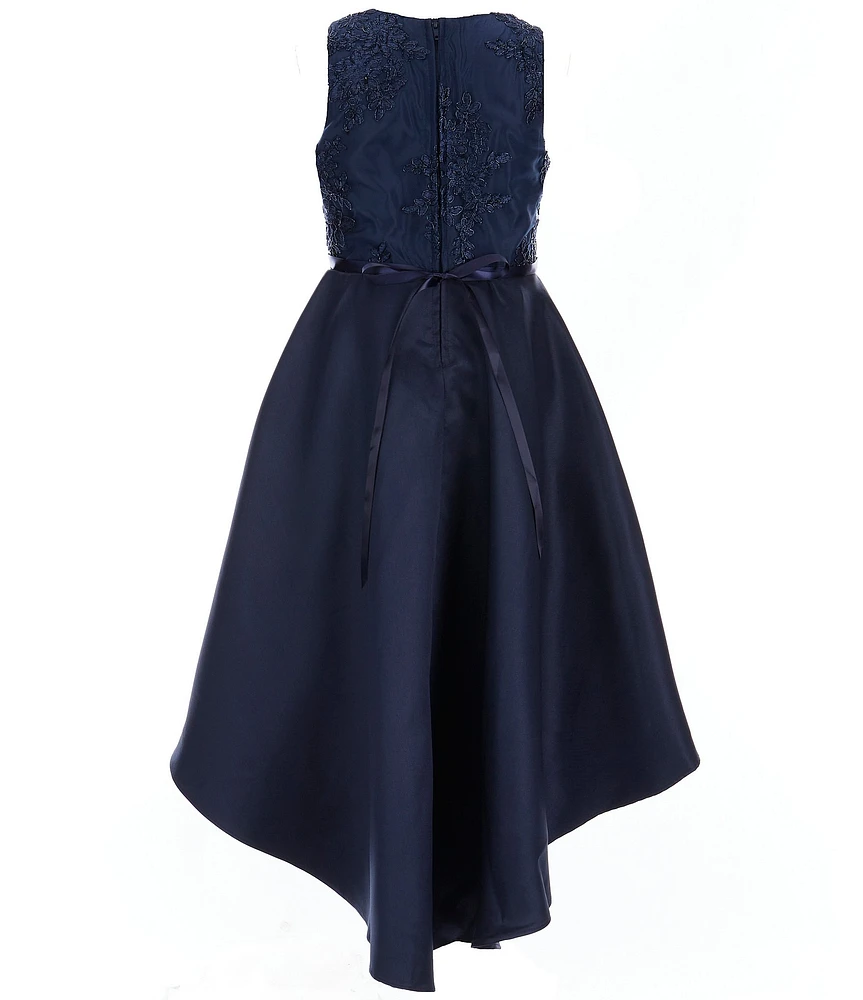 Rare Editions Big Girls Soutache-Embroidered Mesh/Mikado-Asymmetrical-Overlay-Skirt Ballgown