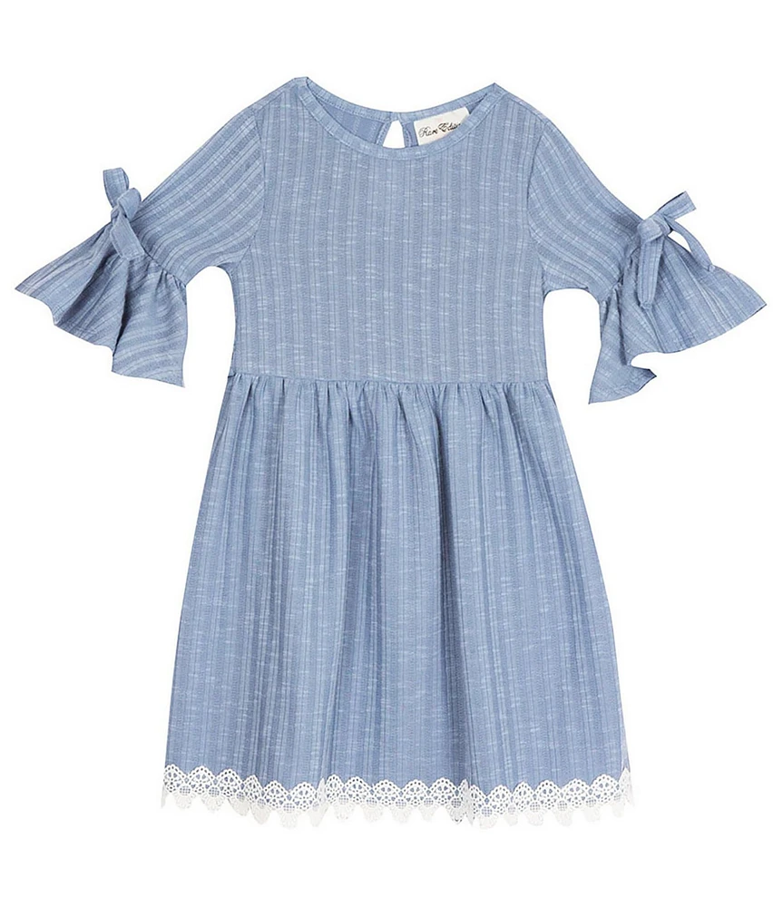 Rare Editions Big Girls Textured Rib Knit 3/4 Bell Sleeve A-Line Dress