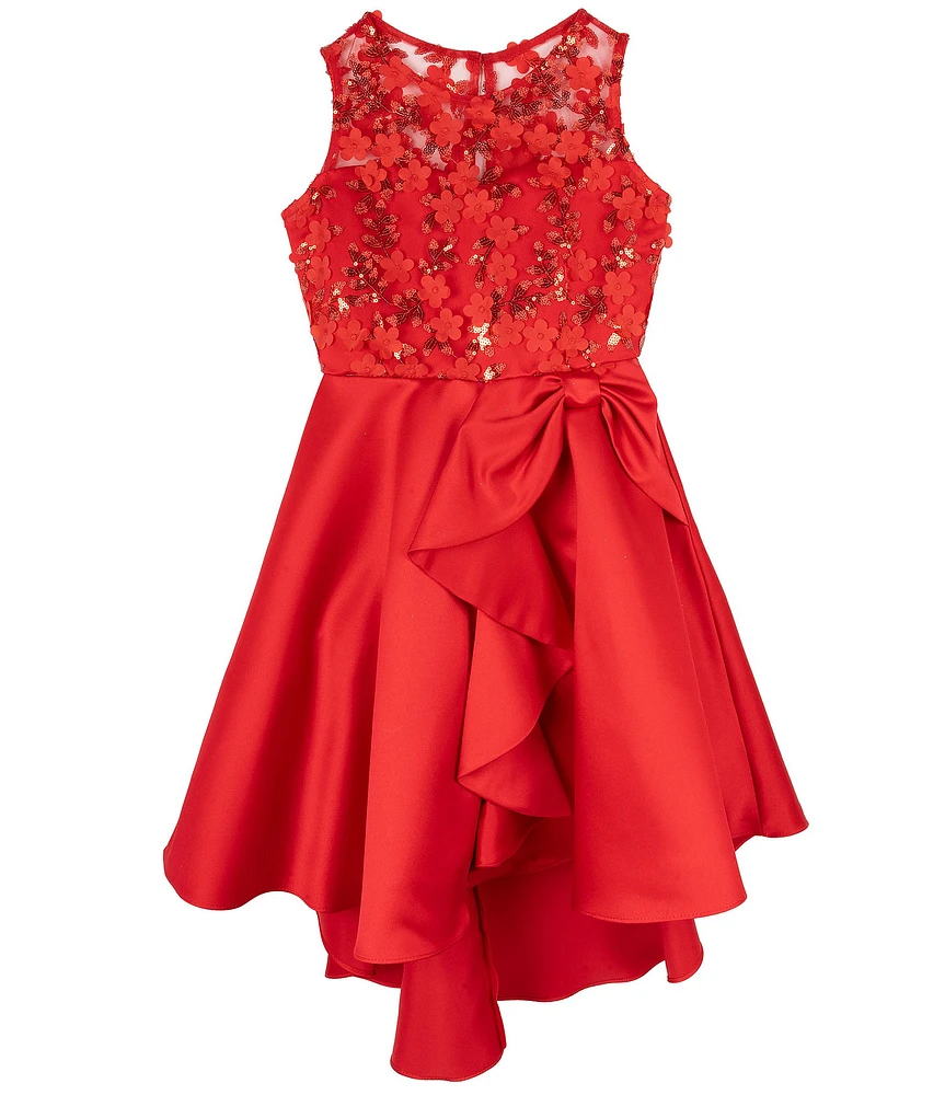 Rare Editions Big Girls Three-Dimensional Sequin-Embellished Bodice/Cascading Satin-Skirted Ballgown