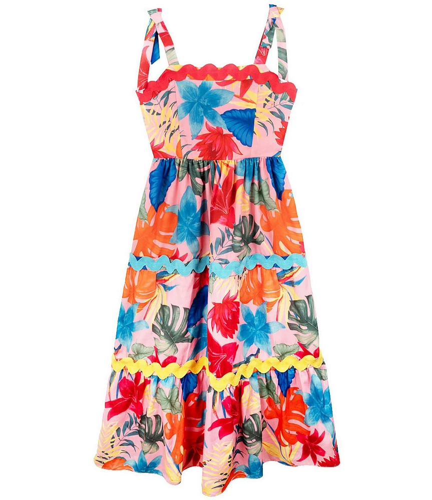 Rare Editions Big Girls Tropical Floral-Printed Long Dress