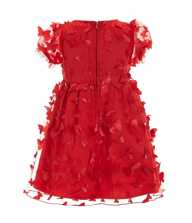 Rare Editions Little Girls Sheer-Puffed-Sleeve 3D Butterfly