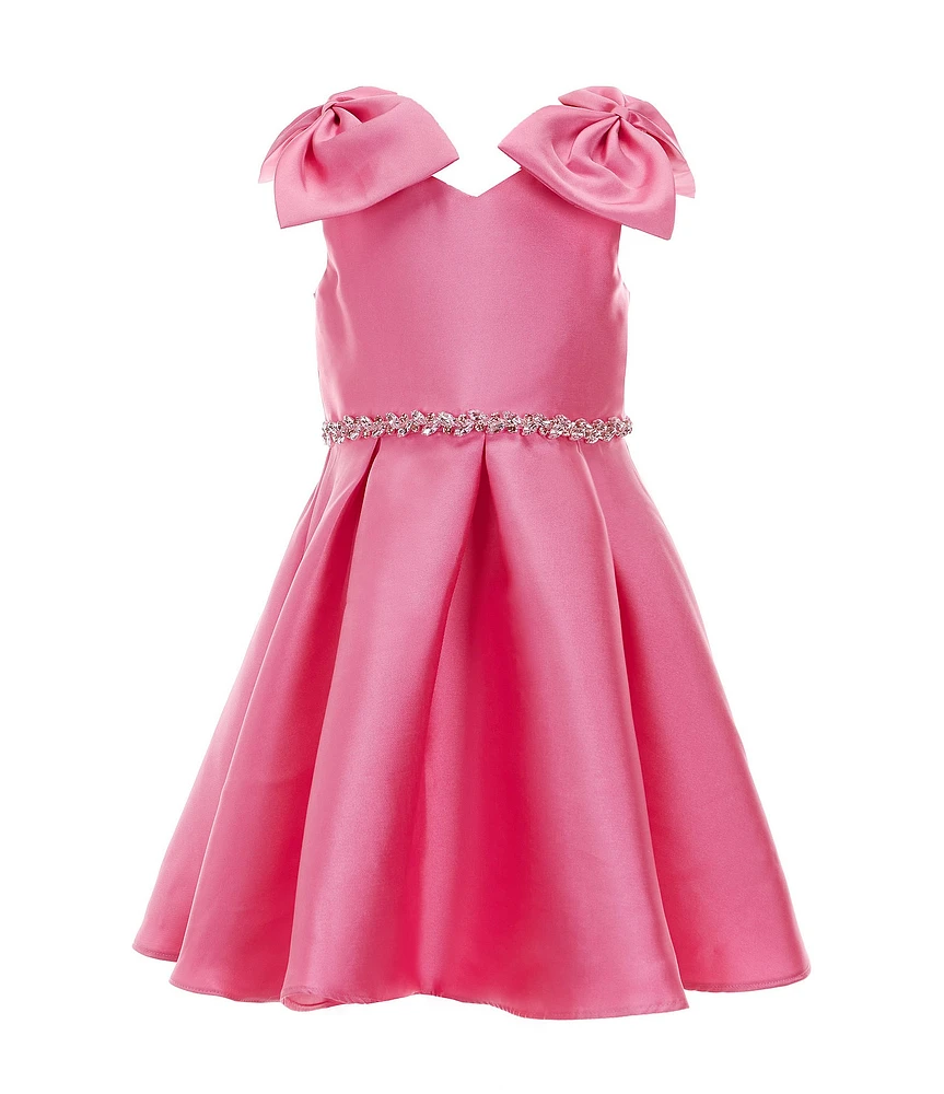 Rare Editions Little Girls Bow-Accented-Shoulder Mikado Fit & Flare Dress