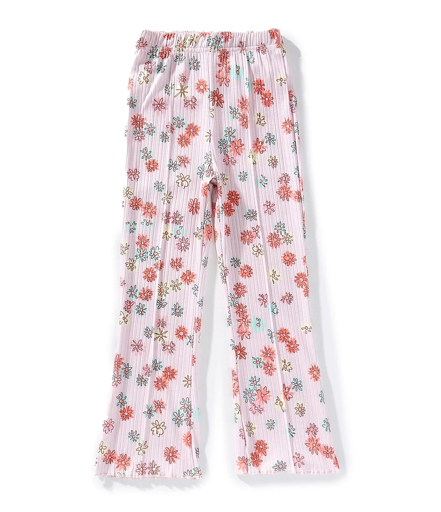 Indie Gold Little Girls Floral-Printed Flare-Leg Rib-Knit Leggings