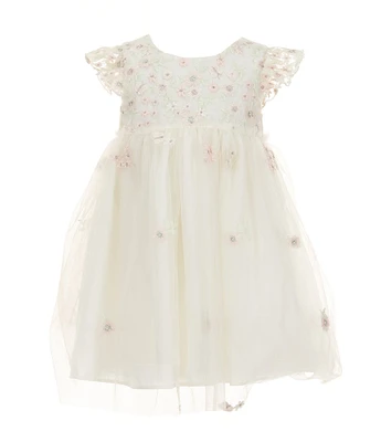 Rare Editions Little Girls Flutter-Sleeve Floral-Embroidered Tulle Fit-And-Flare Dress