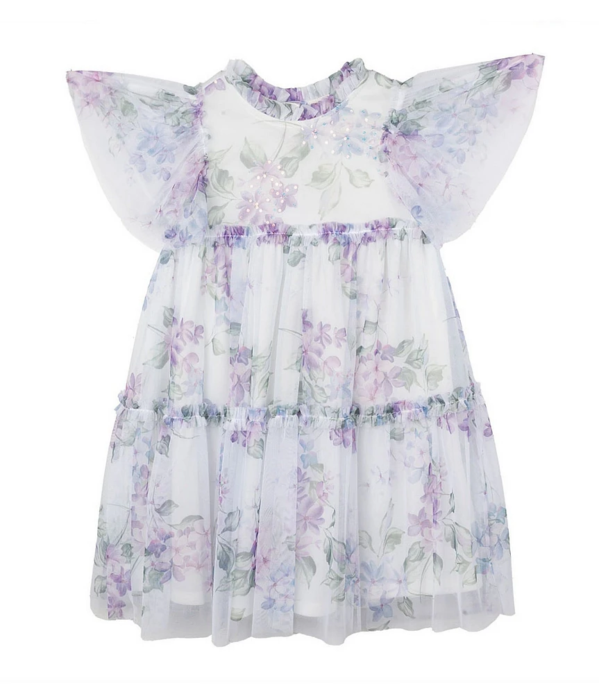 Rare Editions Little Girls Flutter-Sleeve Floral-Printed Fit-And-Flare Dress