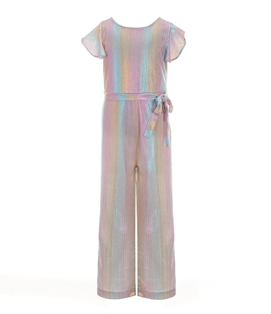 Rare Editions Little Girls Flutter-Sleeve Iridescent-Sparkle Jumpsuit