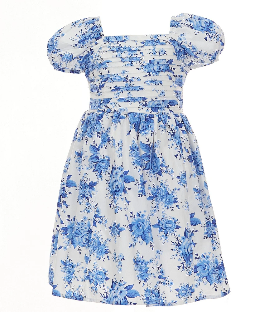 Rare Editions Little Girls Puffed-Sleeve Floral-Printed Fi & Flare Dress