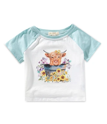 Indie Gold Little Girls Raglan-Sleeve Color Block Cow Graphic T-Shirt