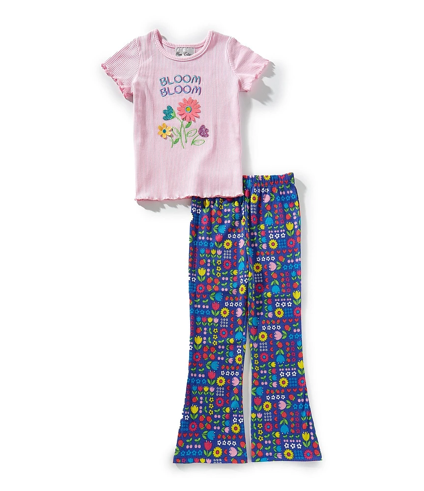 Rare Editions Little Girls Short-Sleeve Bloom Bloom T-Shirt & Flower-Printed Flared-Leg Leggings Set