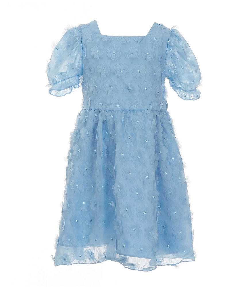 Rare Editions Little Girls Short-Sleeve Three-Dimensional-Flower-Appliqued Fit & Flare Dress