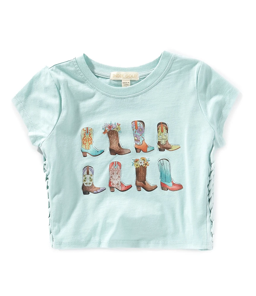 Indie Gold Little Girls Short Sleeve Western Cowgirl Boots Graphic T-Shirt