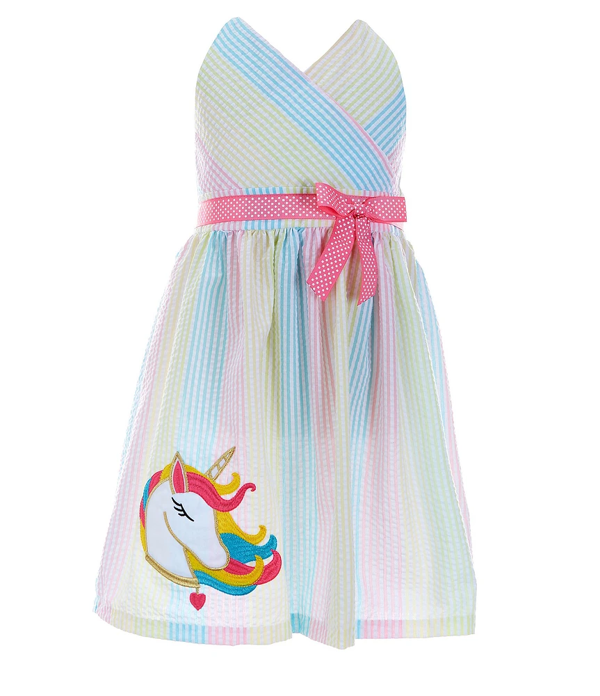 Rare Editions Little Girls Sleeveless Asymmetrical/Vertical Striped Fit-And-Flare Seersucker Dress
