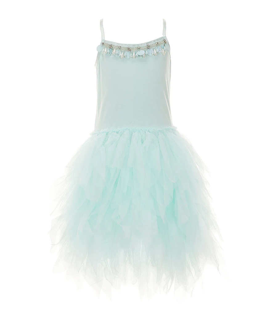 Rare Editions Little Girls Sleeveless Faux-Feather-Trimmed Fit-And-Flare Dress