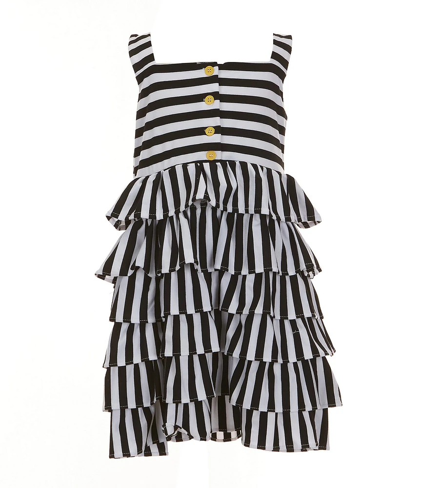 Rare Editions Little Girls Sleeveless Horizontal/Vertical-Striped Bow-Back Ruffled Fit-And-Flare Dress