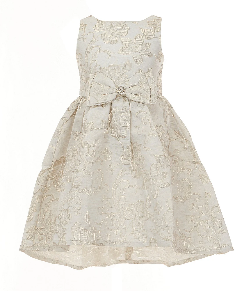 Rare Editions Little Girls Sleeveless Patterned Metallic Jacquard Fit-And-Flare Dress