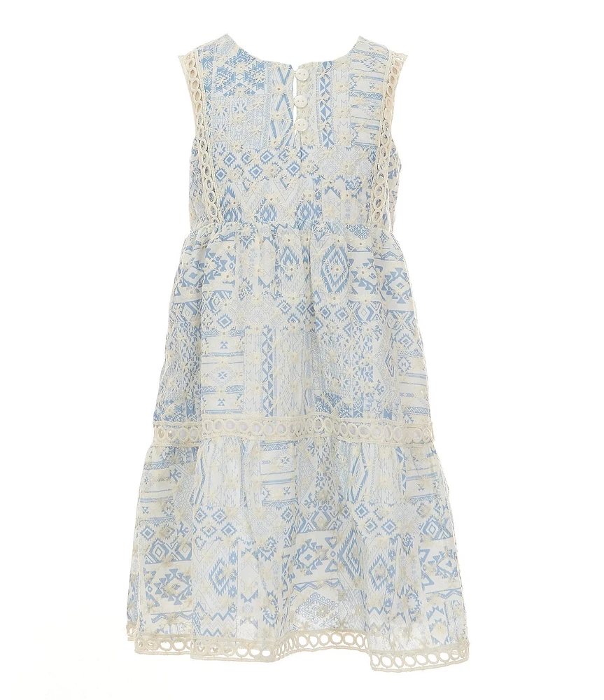 Rare Editions Little Girls Sleeveless Printed Eyelet-Embroidered-Trim Fit & Flare Dress