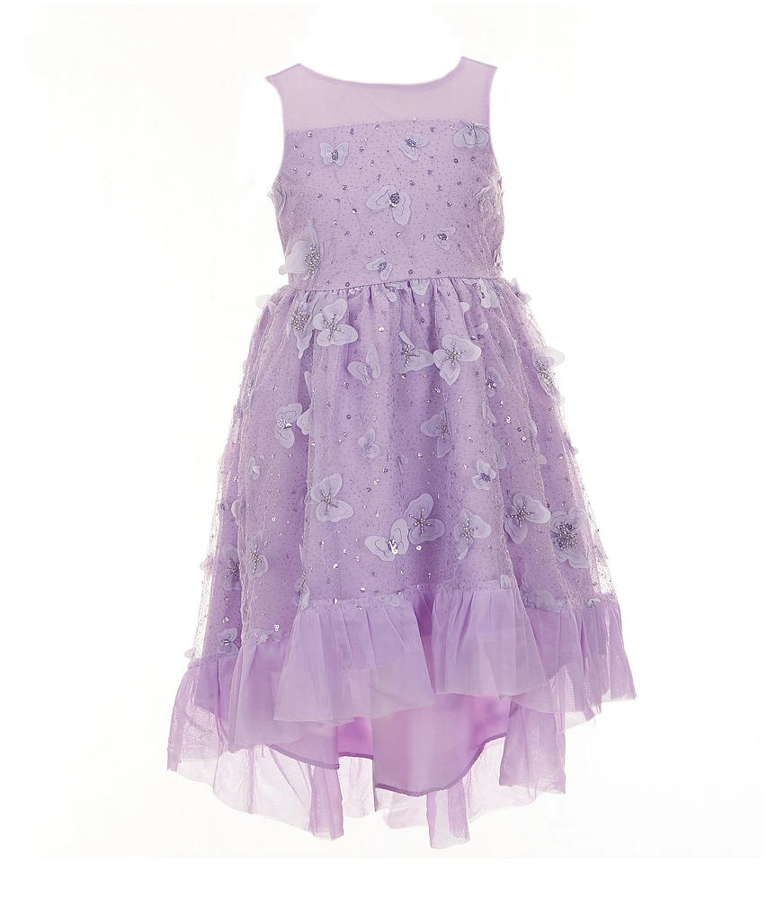 Rare Editions Little Girls Sleeveless 3D Sequin-Embellished Butterfly-Appliqued High-Low-Hem Dress