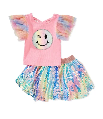Rare Editions Little Girls Smiley Sequin Tutu Skort Set