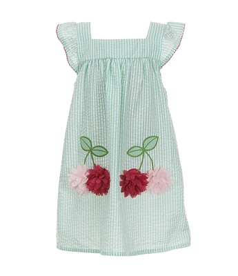 Rare Editions Little Girls Flutter-Sleeve Cherry-Appliqued Stripe Seersucker A-Line Dress